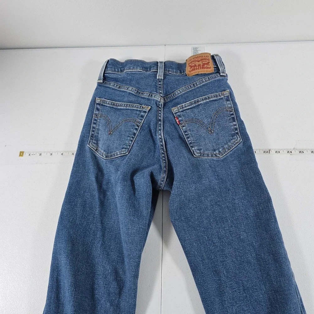 Levis Ribcage Straight Ankle Jeans Womens 25 Blue Denim High Rise Button Fly